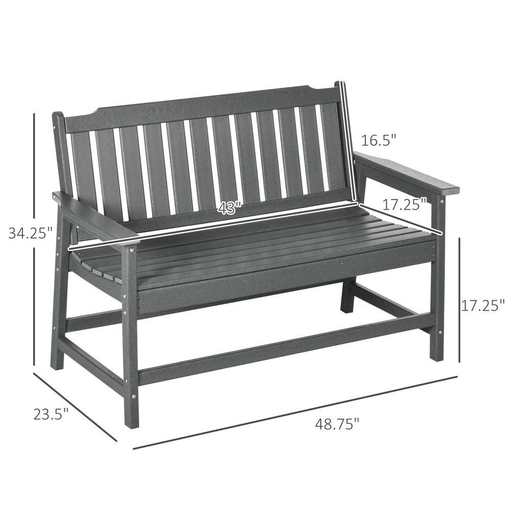 Dark Gray HDPE 2-Person Outdoor Garden Bench with Slatted Back and Armrests
