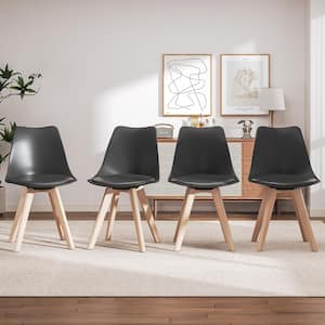 Modern Dining Chairs (Set of 4) Mid Century Padded Seat Side Chair with Solid Wood Legs Black Kitchen Chairs Set