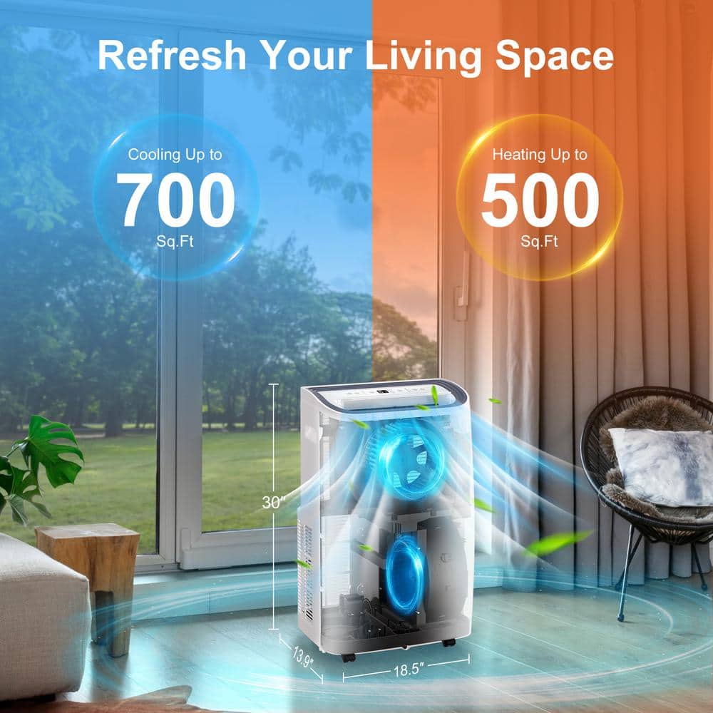 14,000 BTU White Portable Air Conditioner with Heater and Remote