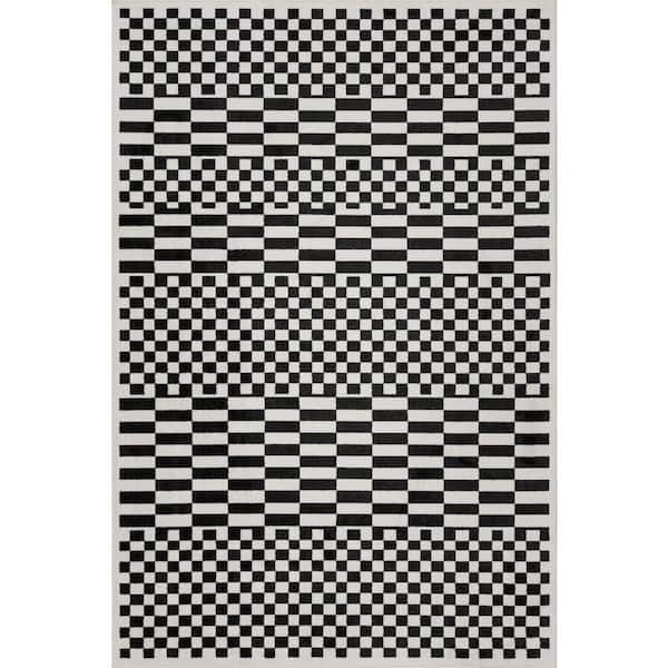 Nikita Spin Clean Faded Geometric Machine Washable Area Blue 8 ft. x 10 ft. Indoor Area Rug