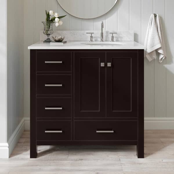 ARIEL Cambridge 37 in. W x 22 in. D x 35.25 in. H Vanity in Espresso with White Marble Vanity Top with Basin