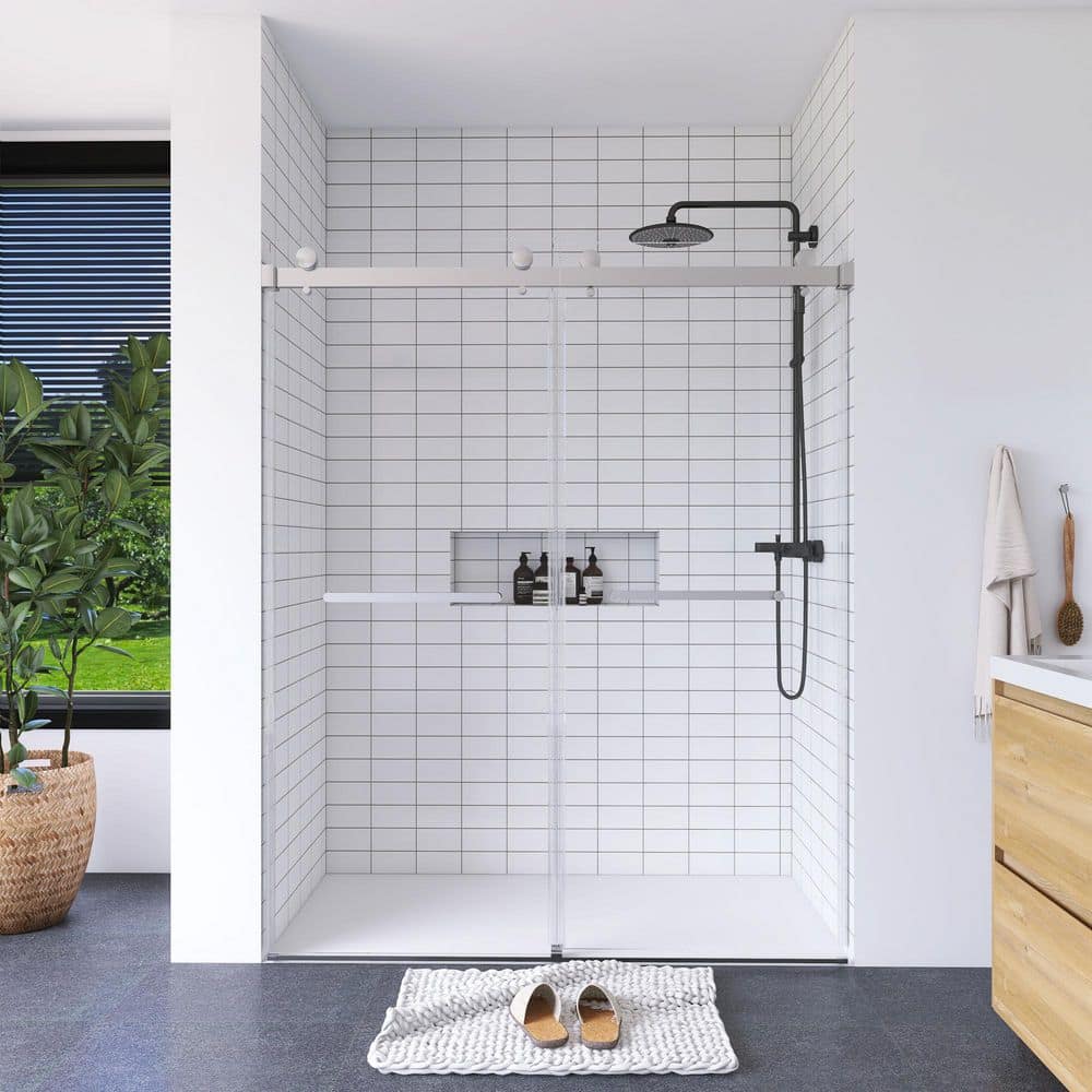 60" Frameless Chrome Glass Double Sliding Shower Door