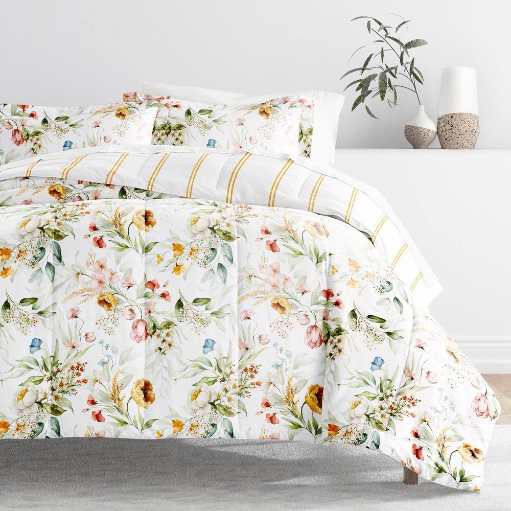 Queen Chintz Floral Stripe Microfiber Bed in a Bag Set