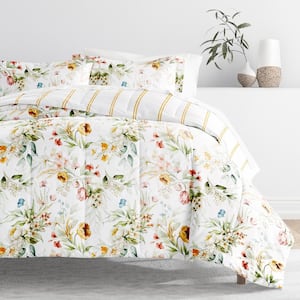 7-Piece Chintz Floral Stripe Clay Pattern Comforter Queen Microfiber Bedding Bundle