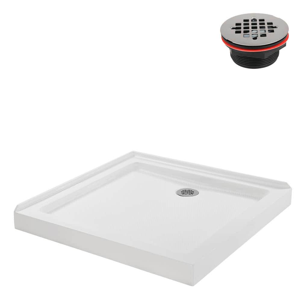 36'' White Acrylic Square Shower Base with Right Drain