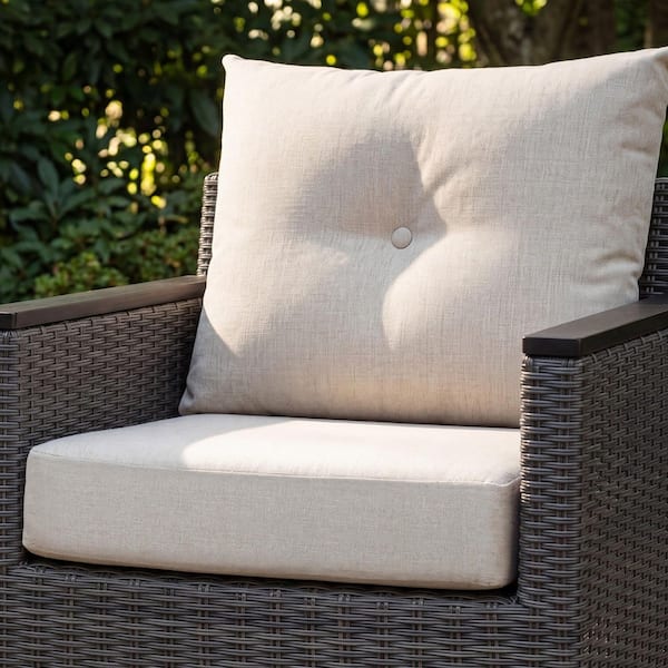23in. x 24in. x 6.3in. Deep Seat Universal Outdoor Tufted Lounge Chair Replacement Cushion Set in Beige
