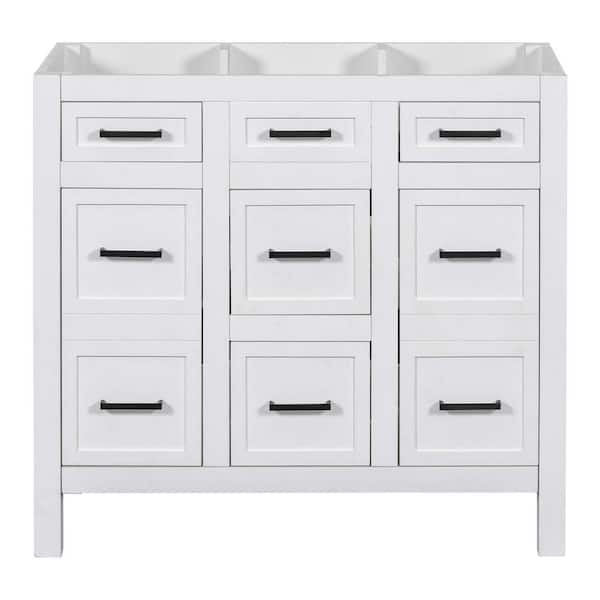 JUJABU 36 in. Bath Vanity Cabinet without Top with 2-Doors and 4-Drawers in White