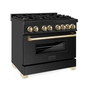 Autograph Edition 36" 4.6 cu. ft. Dual Fuel Range in Black Stainless Steel and Gold Accents