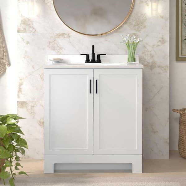 Oakley 31 in. Single Sink White Freestanding Bath Vanity with White Cultured Marble Top (Assembled)