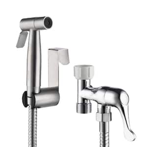 Single-Handle Bidet Faucet with Sprayer Holder, Solid Brass T-Valve and Flexible Hose in Brushed Nickel