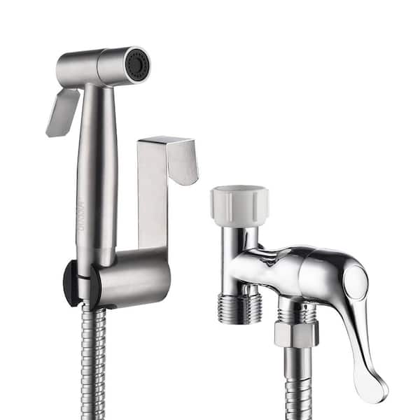 WELLFOR Non-Electric Bidet Attachment in Stainless Steel with Handheld Sprayer (T-Valve) for Toilet