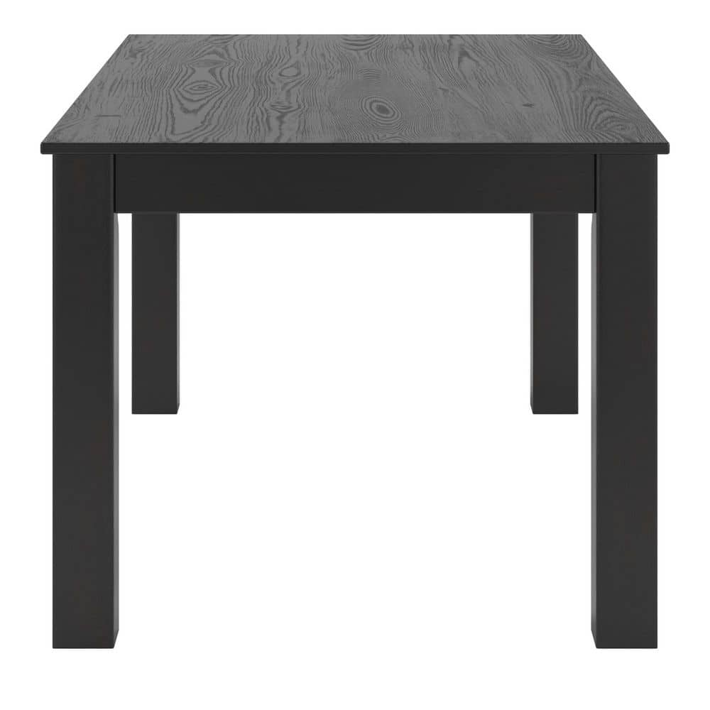 Black 60 inch wood finish Parson dining table, perspective view.