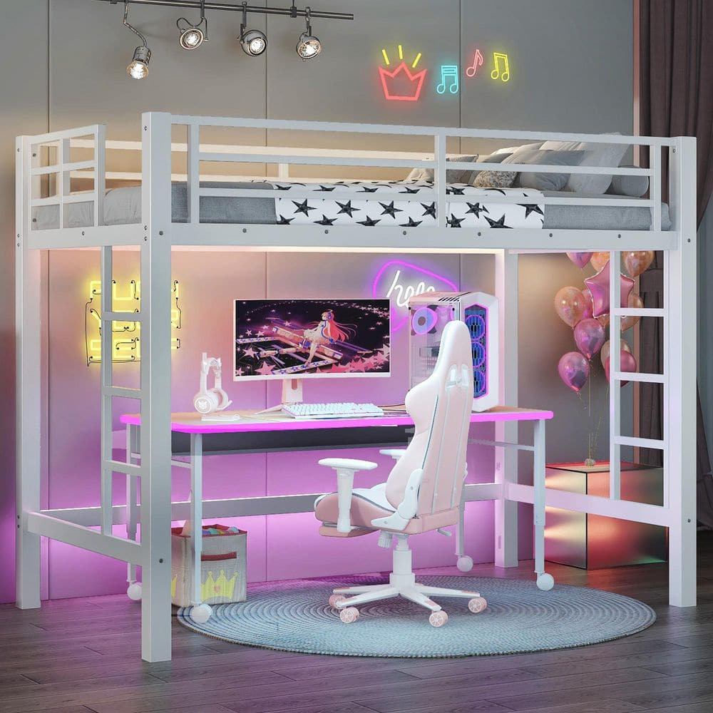 White Twin Metal Loft Bed with Easy Climbing Ladder and Guardrails price history on PriceWatchPro