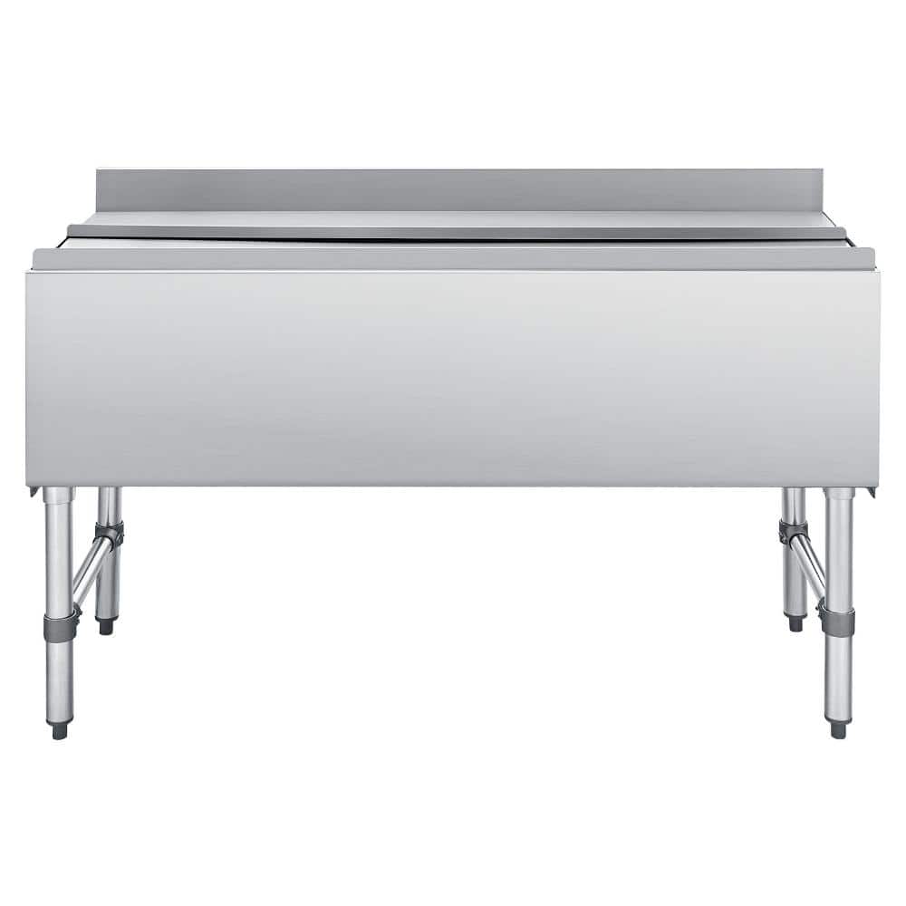 Commercial Ice Bin 137.4 qt., 48 x 19 x 33 in. Long Stainless Steel Underbar Ice Chest, Bottle Holders, Sliding Lid, NSF