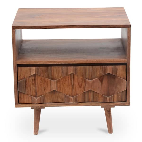 Unbranded Oxygen, 22 in. x 16 in. x 22 in. Nightstand Mid-Century Modern Solid Sheesha, Single Drawer Natural