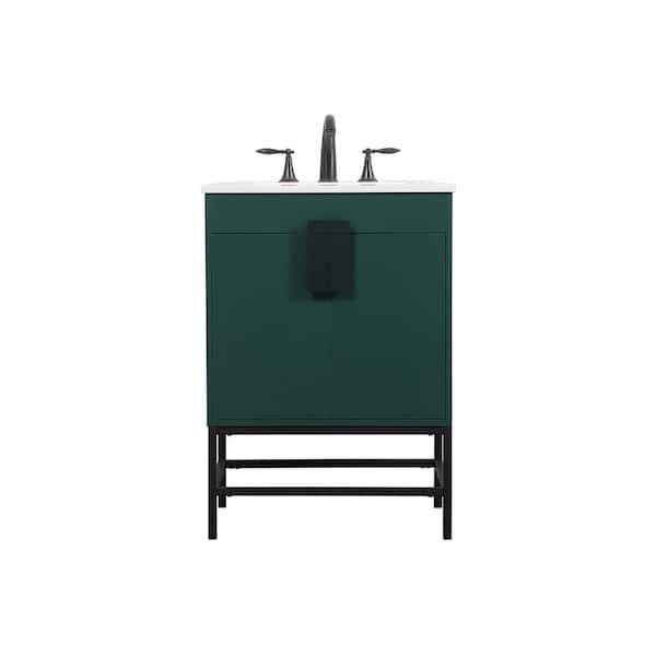 Unbranded Simply Living 24 in. W x 19 in. D x 33.5 in. H Bath Vanity in Green with Ivory White Engineered Marble Top