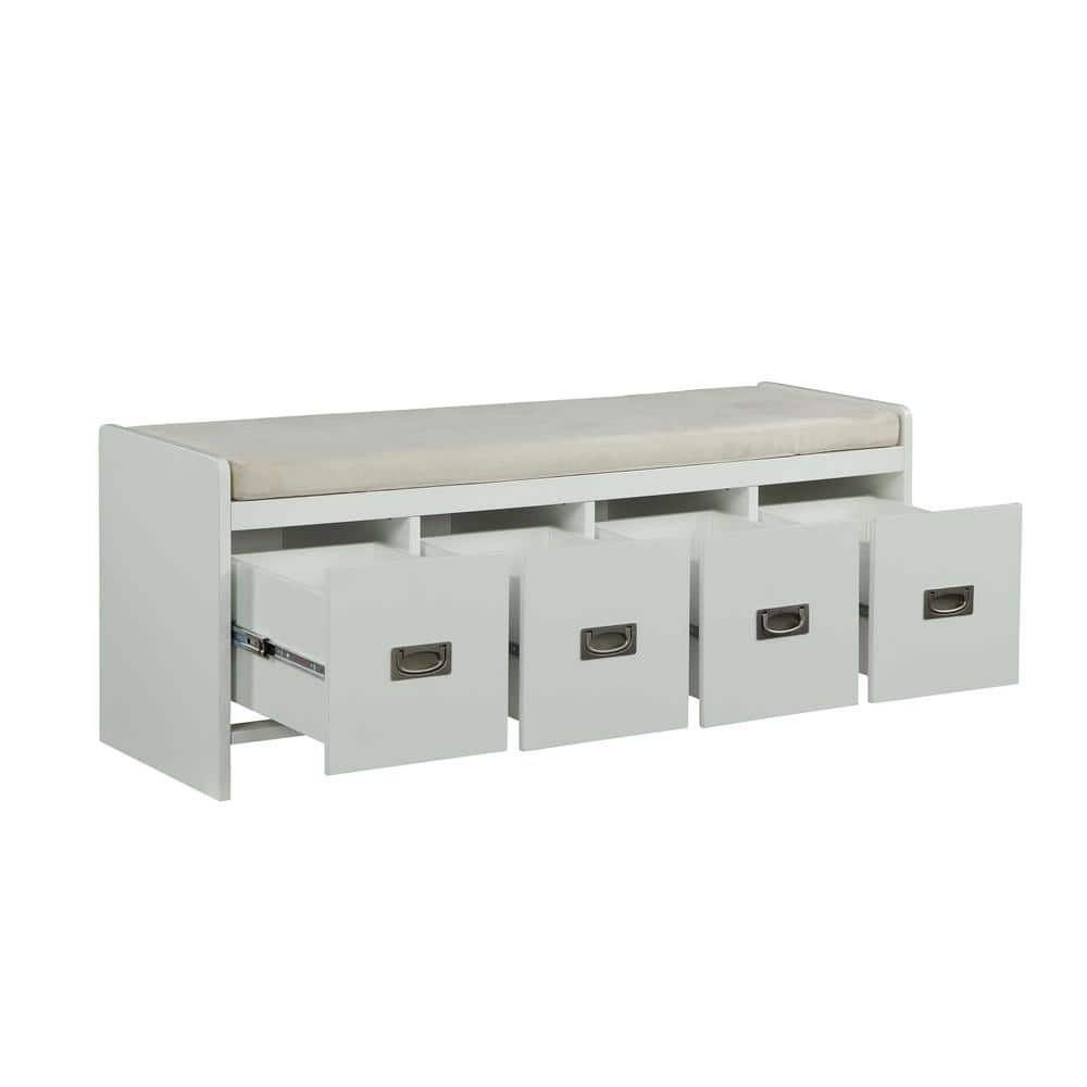 Berci White and Beige Upholstered Wooden Storage Bench
