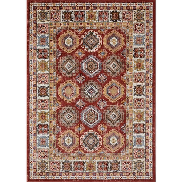 LOOMAKNOTI Alsbrooke Delary Orange 6 ft. 7 in. x 9 ft. 2 in. Oriental Polypropylene Area Rug