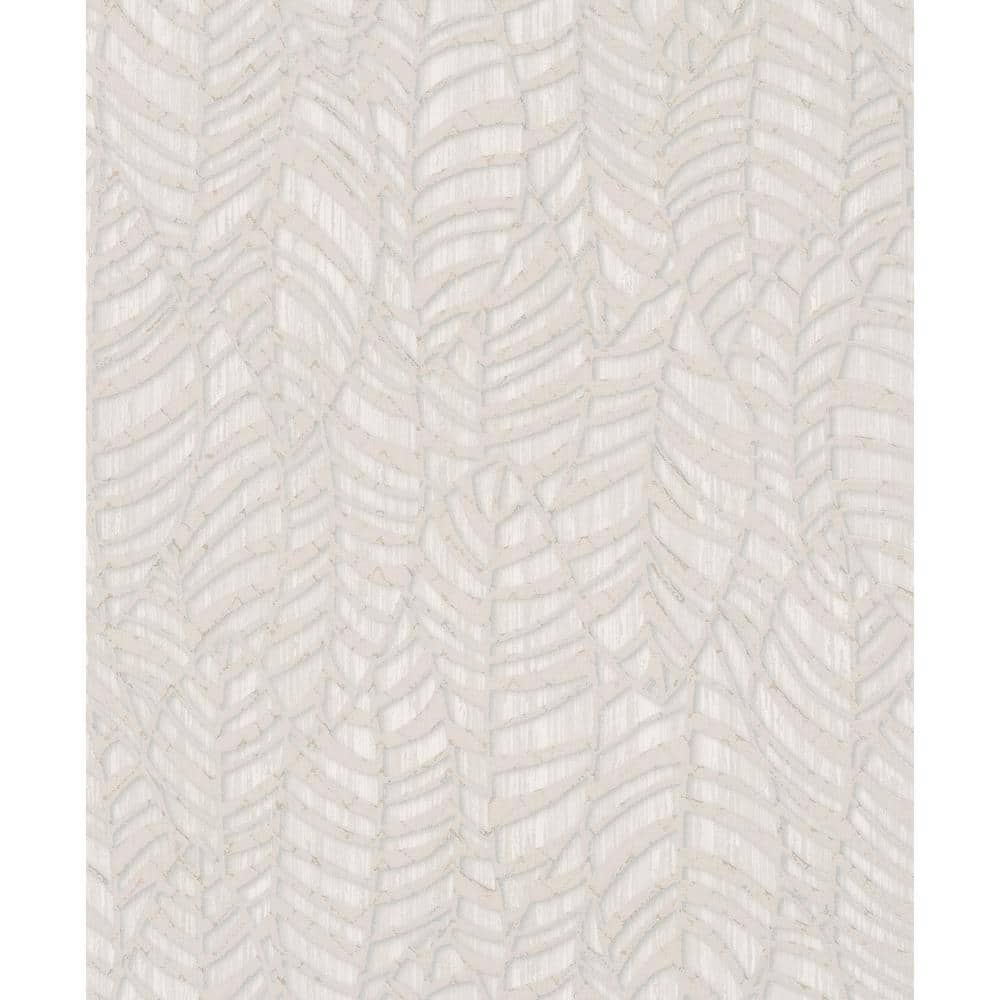 Metallic Beige Botanical Leaves Design Vinyl on Non-Woven Non-Pasted Wallpa