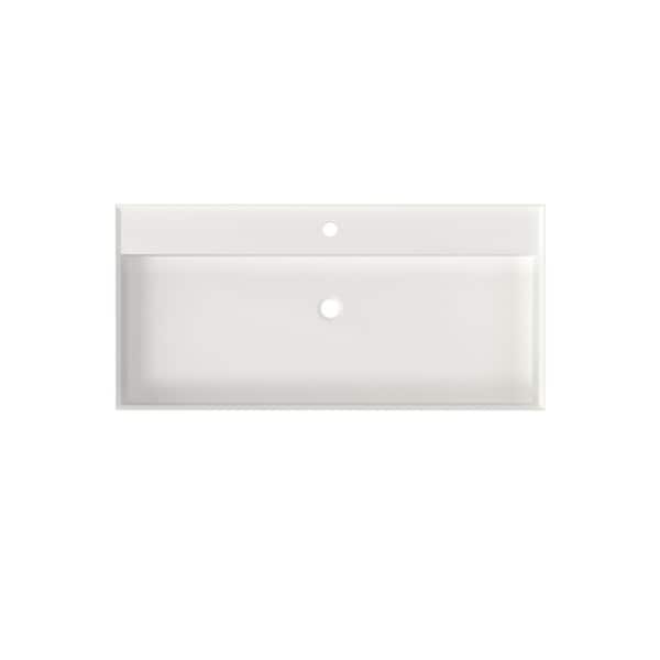 Velin 39 x 19 in. Solid Surface Wall Mount or Countertop Bathroom Vessel Sink with Faucet Holes in Matte White