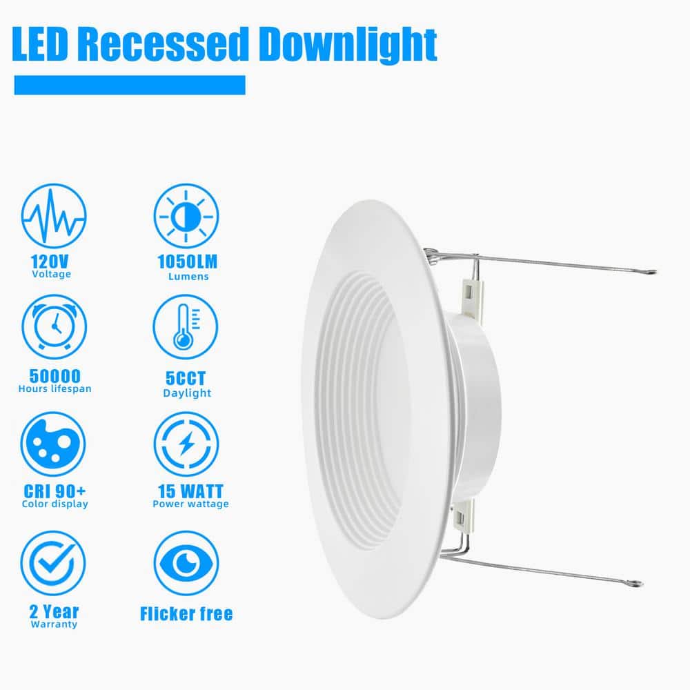 White 6-Inch Selectable LED Baffle Round Downlight Pack