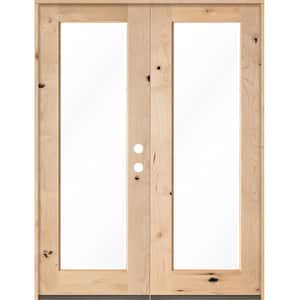 72 in. x 96 in. Rustic Knotty Alder Full-Lite Clear Glass Unfinished Wood Left Active Inswing Double Prehung Front Door