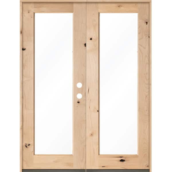 Krosswood Doors 72 in. x 96 in. Rustic Knotty Alder Full-Lite Clear Glass Unfinished Wood Left Active Inswing Double Prehung Front Door