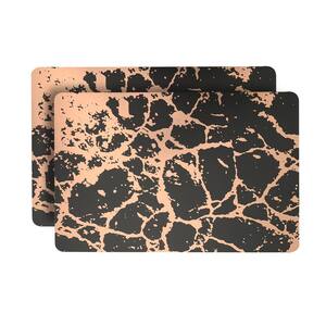 Marble Cork 18 in. x 12 in. Black/Rose Gold Cork Placemat (Set of 2)