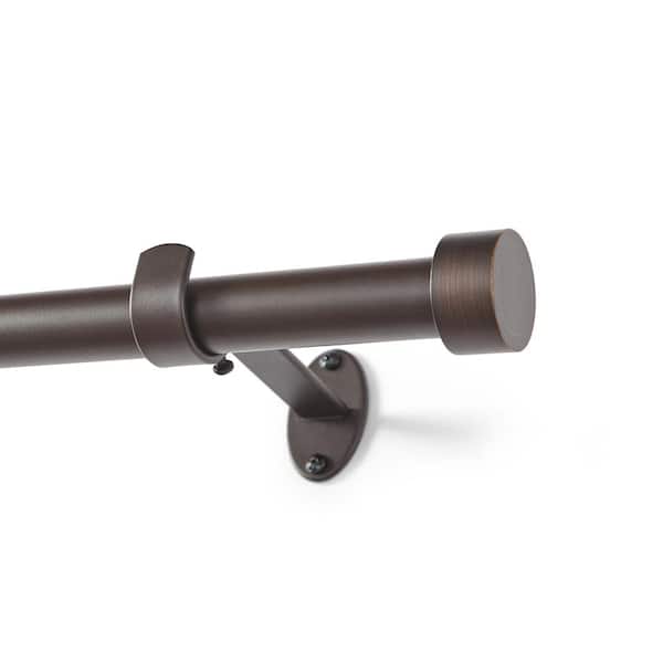 Serena Single Curtain Rod with Contemporary Cap Finial, Antique Bronze - 32"W x 78"L