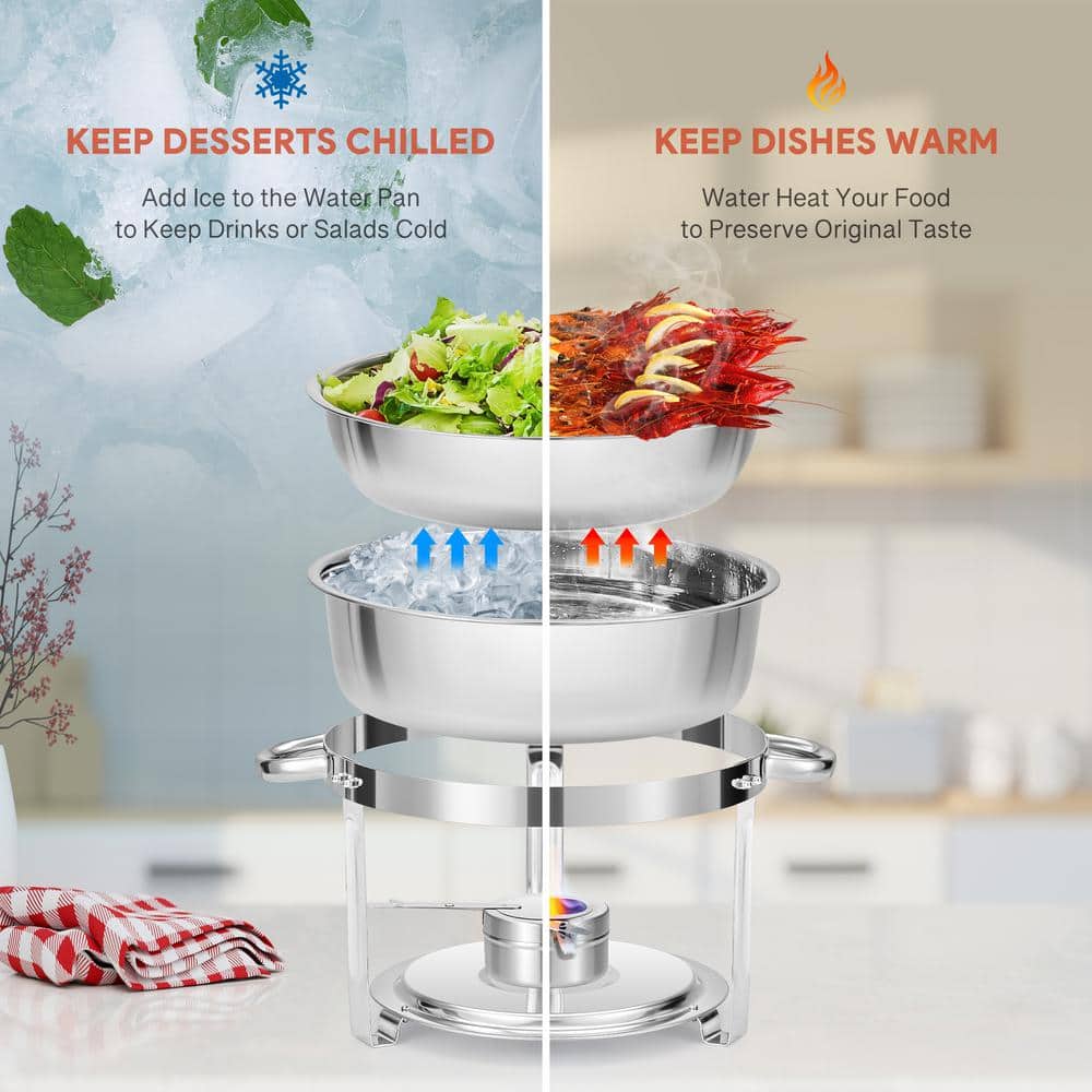 Premium Stainless Steel Round Chafing Dish Set, 6 QT, 4 Pack