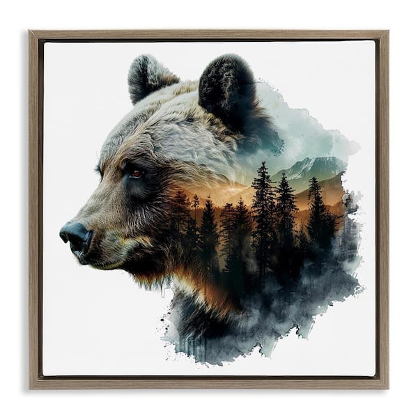 Stupell Industries Bear Woodland Silhouette by LSR Design Studio Brown Floater Frame Animal Graphic Art Print 25 in. x 25 in.