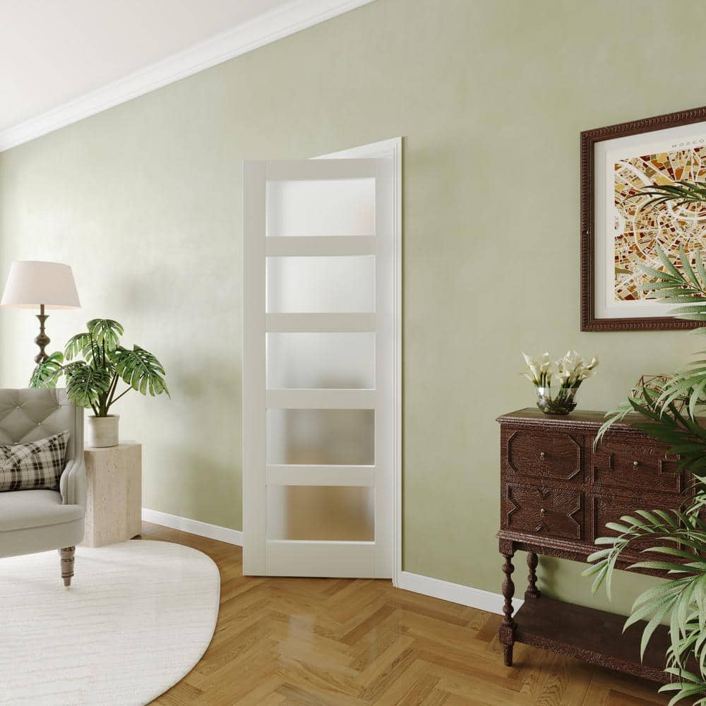 White 30"x 80" French Interior Door with Frosted Glass Panels