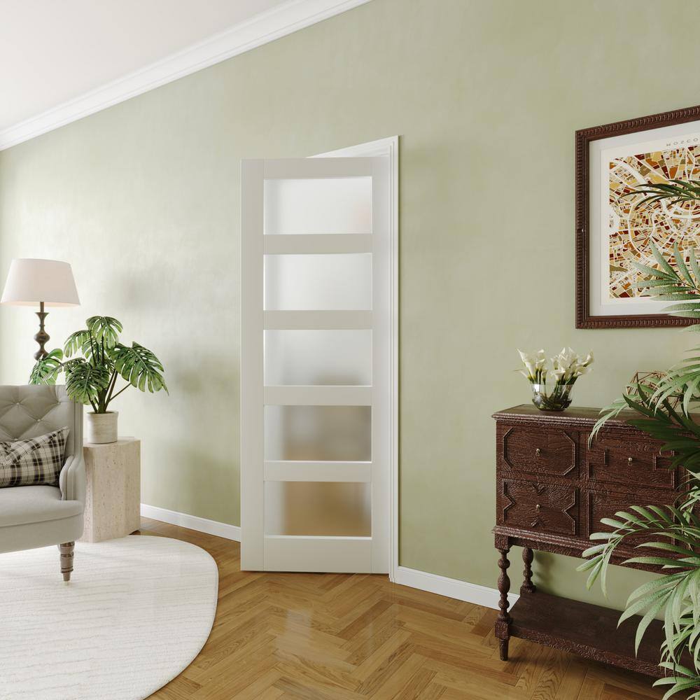 White 30"x 80" French Interior Door with Frosted Glass Panels