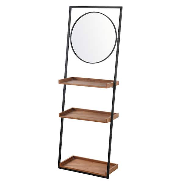 Lena Black 24.5 in. W x 72 in. H Round Metal Standing Mirror