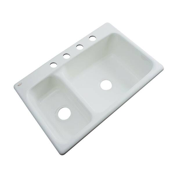 Thermocast Wyndham Drop-In Acrylic 33 in. 4-Hole Double Bowl Kitchen Sink in Sterling Silver