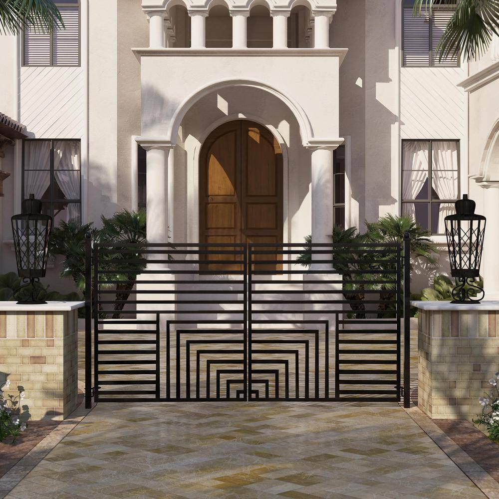 Florence Style Black Steel Dual Swing Driveway Gate 12 ft