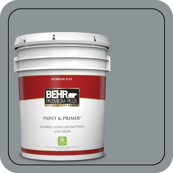 BEHR PREMIUM PLUS 5 gal. Home Decorators Collection #HDC-NT-27 Millennium Silver Flat Low Odor Interior Paint & Primer