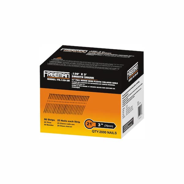 Freeman 3 in. x 0.12 in. Plastic Collated Smooth Shank Brite Framing Nail (2000 per Box)