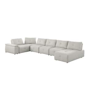 Maxine 170 in. W Flared Arm 7-Piece Linen Modular Sectional Sofa in Beige