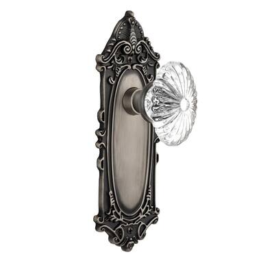 Victorian Plate 2-3/8 in. Backset Antique Pewter Privacy Bed/Bath Oval Fluted Crystal Glass Door Knob