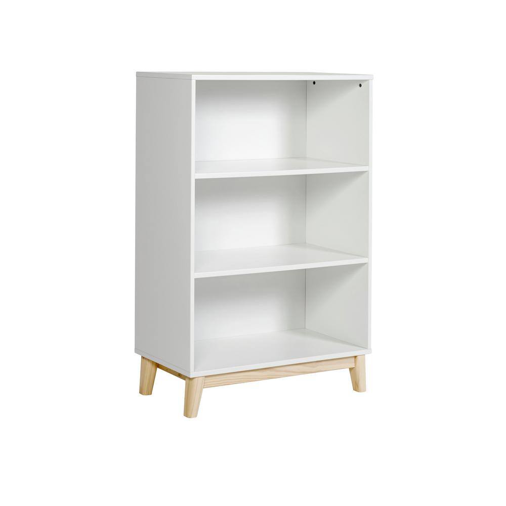 White Wood 48" Adjustable 3-Shelf Kids Bookcase
