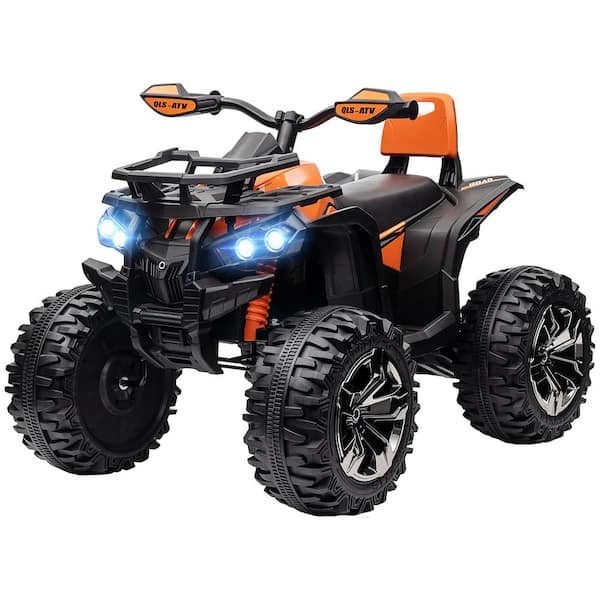 12V Kids Ride-on 4-Wheeler ATV Toy Car with Music, Realistic Headlights, Rechargeable Battery-Powered, Orange