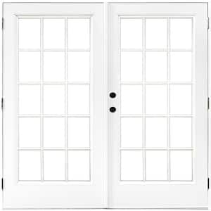 72 in. x 80 in. Fiberglass Smooth White Right-Hand Outswing Hinged Patio Door with 15-Lite SDL