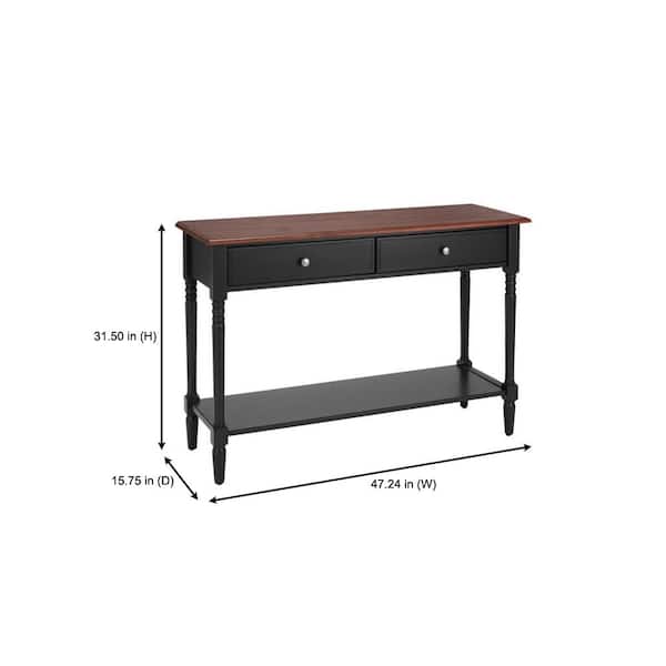 Trentwick Charcoal Black 2-Drawer Wood Console Table with Walnut Finish Top (47.24 in. W x 31.5 in. H)