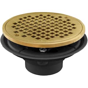 2 in. x 3 in. PVC Shower/Floor Drain with 2 in. Brass Spud and 6 in. Round Polished Brass Strainer