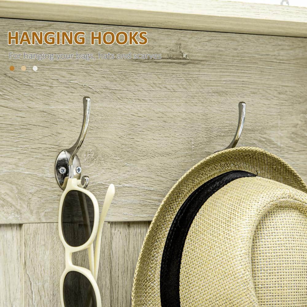 White Wood Hall Tree with Shoe Storage Bench and Coat Rack