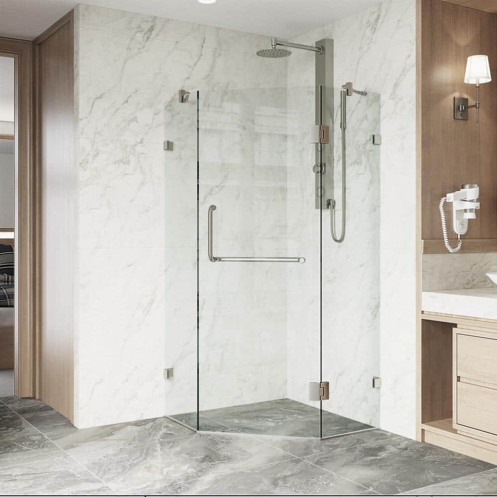 Piedmont Brushed Nickel Frameless Neo-Angle Shower Enclosure with Clear Glass