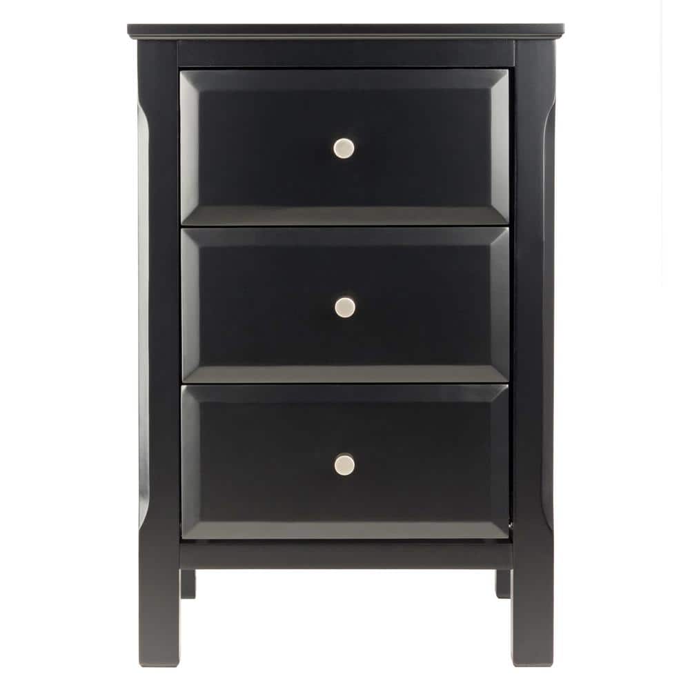 Transitional Black 3-Drawer Rectangular Nightstand