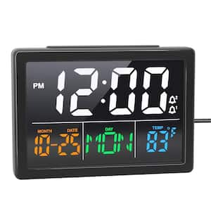 Black Modern Digital LED Alarm Clock with Time Display, Adjustable Alarm Volume, Temperature Detect, USB Charger