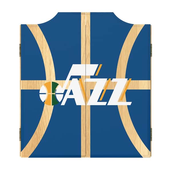 Unbranded Utah Jazz Fade 20.5 in. Dart Board with Cabinet, Darts and Scoreboards
